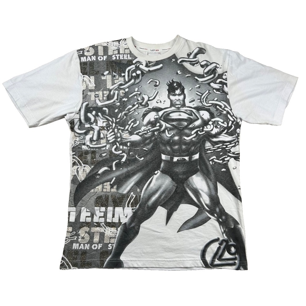Vintage Lot 29 Shirt Mens M Superman Steel Mega Print Graphic DC Comics Y2K